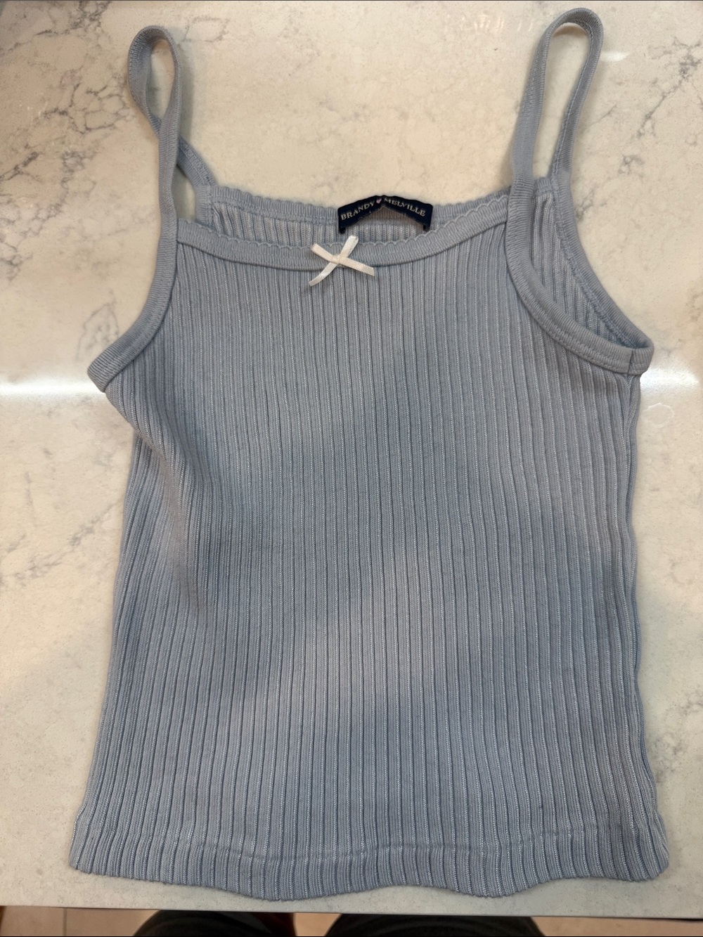 Brandy Melville Pale Blue Ribbed Cami with Bow